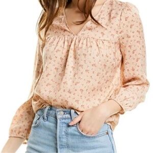 Madewell Peach Floral V-Neck Long-Sleeve Blouse